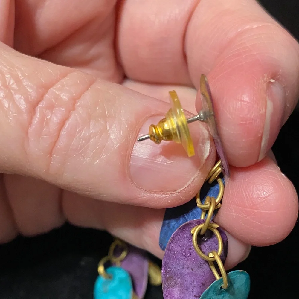 Elegant purple blue teal vintage Dangle pierced Earrings